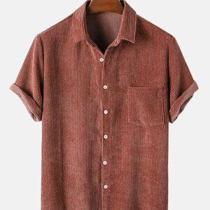 Mens Corduroy Short Sleeve Button Down - M